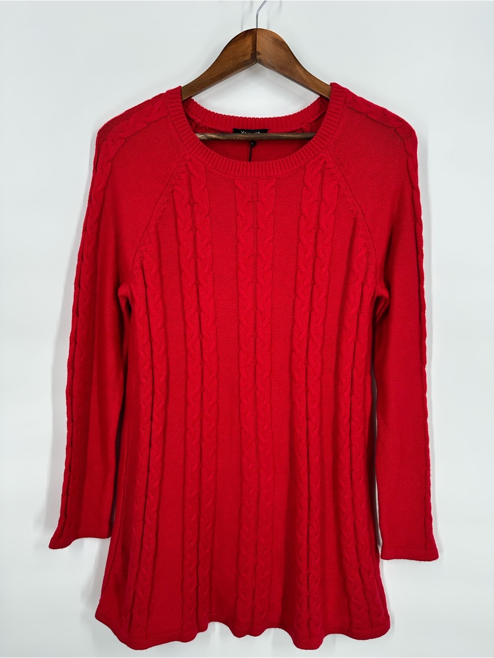 VISION 551 Women Red Cable Knit Crew Neck Sweater Long Sleeve Christmas Sweater
